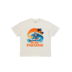 Camiseta Vintage Surf Paradise con Diseño de Esqueleto Surfista, Beige, Talla Grande, Manga Corta, <span class=keywords><strong>Ropa</strong></span> de Playa, Unisex - Product Image 1