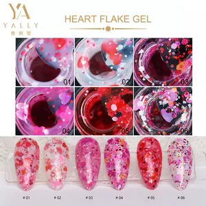 Hot Pink Berry Color UV Gel Polish Sweet Heart Flake Glitter UV Gel Soak Off Nails Beauty Salon Supplier with Low Factory Price