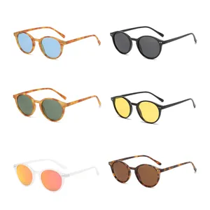 Kacamata hitam terpolarisasi untuk wanita, kacamata pelindung terik matahari bulat Vintage trendi UV400 PC