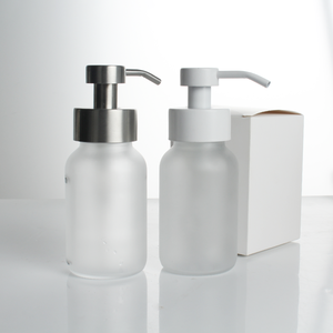 Bouteilles de savon moussant en <span class=keywords><strong>verre</strong></span> blanc de 200 ml et 250 ml avec pompes à mousse en acier inoxydable noir - Product Image 6