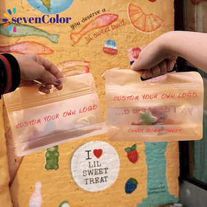 Bán buôn tùy chỉnh đứng lên Túi PE thực phẩm ngọt ngào gói Nắp kéo dây kéo đáy phẳng kẹo bao bì túi nhựa với cửa sổ xử lý - Product Image 2