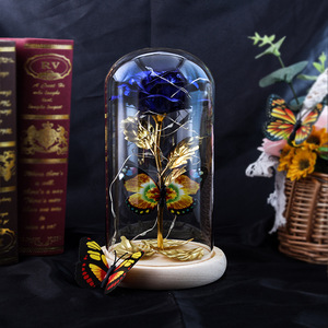ใหม่สไตล์แก้วฝาครอบไฟ Led นิรันดร์กุหลาบดอกไม้ฐานไม้ - Product Image 3