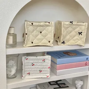 Quilted Plaid Bow Women's Sundries <b>Storage</b> Cases <b>Small</b> Cosmetic Bags Ladies Large Capacity Cotton <b>Box</b> Pouch Female Handbags - Product Image 2