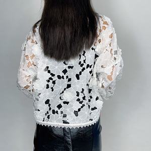 Blusa de Encaje Floral Elegante para Mujer, Estilo Simple, Prenda Exterior Informal, Tejida y Transpirable, para Primavera y Otoño - Product Image 3