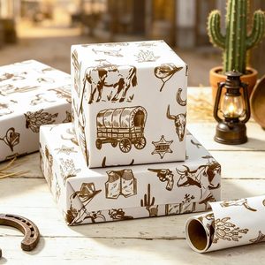 Rollo de papel de regalo con diseño de vaquero, 17 pulgadas x 16.5 pies, diseño occidental para envolver regalos de cumpleaños para niños - Product Image 3