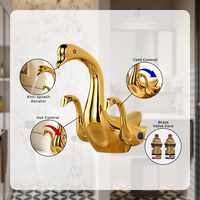 Robinet de lavabo en laiton de luxe en forme de canard, robinets de lavabo en forme de cygne et de dauphin pour salle de bain