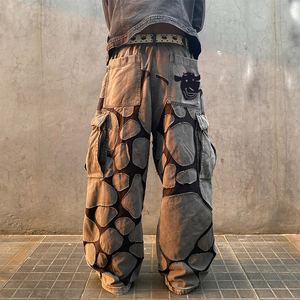 Diznew 2025 Quần jeans ống rộng vừa vặn giặt cỡ cộng với cho nam Quần Jeans hàng hóa chắp vá 3D thêu họa tiết đá bất thường lưng - Product Image 4