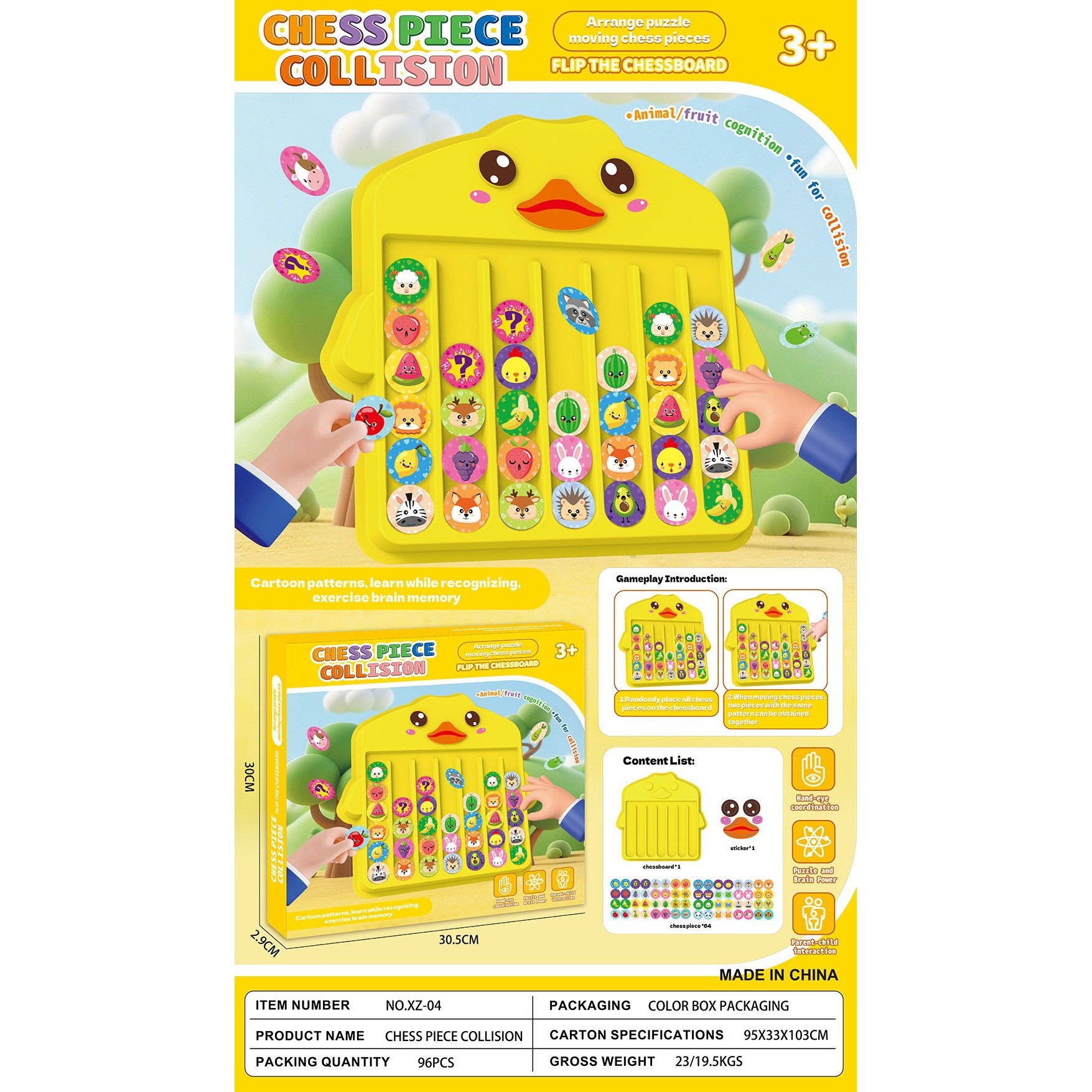 Puzzle de Emparejar 3 Patitos Amarillos [Frutas y Animales] Caja a Color en Inglés