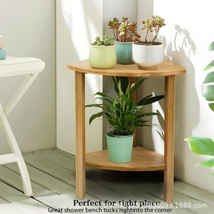 Tabouret de rangement en bambou Shunshun à deux niveaux, couleur grain de bois, étagère de salle de bain - Product Image 5