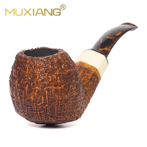 Muxiang Briar Smoking Pipe Bent Type Dark Sandblasted Cumberland Ivory Ring Tobacco Pipe - Product Image 2