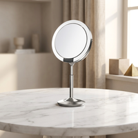 Miroir de Maquillage LED Intelligent à Capteur de 8,5 Pouces, Double Face, de Bureau, Lumineux, Personnalisable, Pliable, Finition Métallique, Réglable en Hauteur