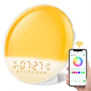 2023 nueva aplicación inteligente Wake Up Sound Light Sunrise despertador para la decoración del dormitorio