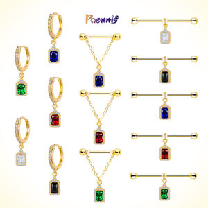 POENNIS ciondolo in acciaio inox Piercing gioielli zircone cubico oro industriale bilanciere anello <span class=keywords><strong>capezzolo</strong></span> e cerchio orecchino - Product Image 1