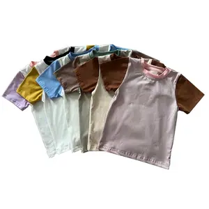 Magliette per bambini Unisex in cotone a blocchi di colore magliette Basic per bambini girocollo