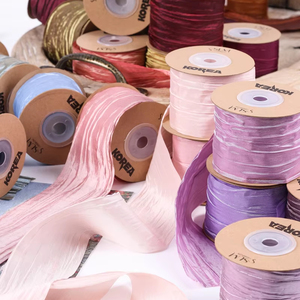Aksesori rambut busur buatan tangan DIY, buket topi atas, tali Organza kusut - Product Image 5