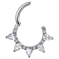 Anneau de piercing articulé en titane ASTM F136 avec zircon en forme de poire, pour enfant, unisexe, pour Daith, Septum, bijou de mode
