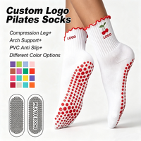 Chaussettes de Pilates personnalisées de haute qualité avec logo, revers volanté, antidérapantes, tricot doux, pour femmes, entraînement et usage quotidien