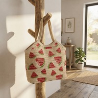 Watermeloenprint geweven draagtas Dames Zomer Fruit Papierstro Gehaakte strandhandtas Leuke Boho Grote schoudertas