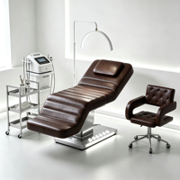 Lit de beauté électrique à 4 moteurs, fauteuil facial réglable, base argentée, lit de traitement cosmétique inclinable pour clinique esthétique