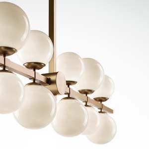 <span class=keywords><strong>Lampadario</strong></span> in vetro lineare moderno americano di lusso finitura oro con 12 <span class=keywords><strong>sfere</strong></span> di vetro bianco per la cucina soggiorno e corridoio - Product Image 2