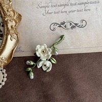 Bros Pin Daun Tanaman Hijau Retro Bunga Mutiara untuk Hadiah Perhiasan Kerah Wanita