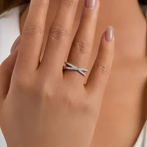 925 Sterling Silver X Cross Ring VVS D 1.5mm Moissanite Ring Fine Jewelry Rings For Engagement Wedding