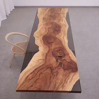 Table de conférence en bois de noyer chinois massif, bord naturel, grande table de restaurant en bois naturel