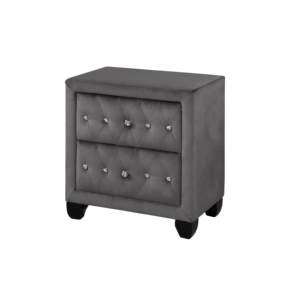 Sophia Modern Crystal Tufted 2 <b>Drawer</b> Nightstand Upholstered Velvet Gray Wood Base - Product Image 3