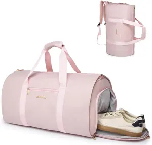 Convertible Travel Carry on Garment Duffel Bag 2 in 1 Hanging Suitcase Suit Business Bag Fashionable Nylon for Men Women Pink