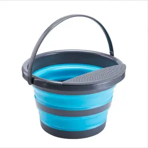 Collapsible Bucket Portable Household Collapsible Bucket Outdoor Barbecue Fishing Portable Soft Plastic Bucket With Strainer