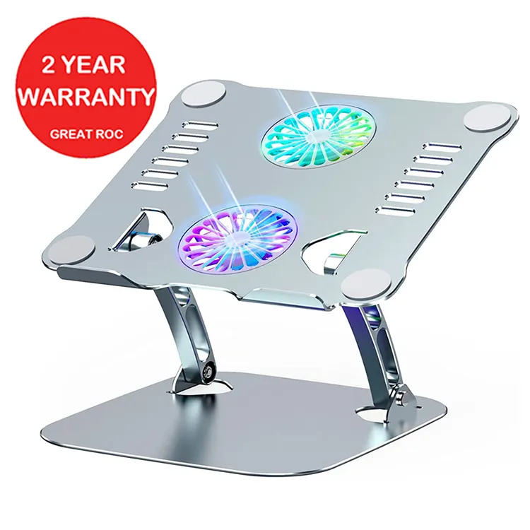 Great Roc Aluminum Dual Fan Adjustable Laptop Tablet Stand Ergonomic Computer Stand with Cooling Fan   Heat-Vent Laptop Stand