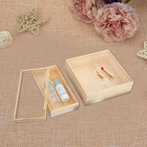 Customized Wooden Box With Glass Lid Pine Wood Gift Packaging Box For Storage