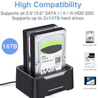 Docking Station Enclosure Hard Drive Eksternal Dual Bay USB 3.0 ke SATA untuk HDD/SSD 2.5/3.5 Inch