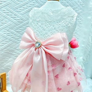 Robe de princesse pour animaux de compagnie, jupe en Tulle rose avec imprimé cœur pour chiens et chats, tenue d'été en Polyester, vêtements quatre saisons - Product Image 3