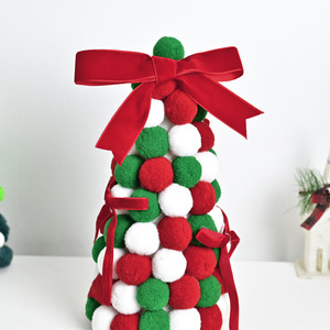 New Mini Christmas <b>Tree</b> Ornament Desktop Decoration with Small Pom-Poms and Bows - Product Image 4