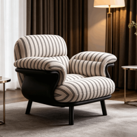 Fauteuil canapé décontracté de style français, vintage du milieu du siècle, en tissu à motif tigre, avec pieds en bois, mousse haute densité, inclinable et confortable pour la maison