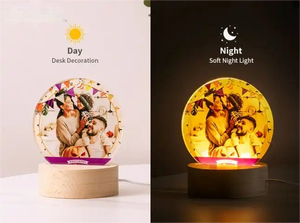 Blank Panel for DIY Printing Sublimation Acrylic Photo Frame <b>Night</b> <b>Lights</b> with Warm LED Wooden Base Lighting - Product Image 4