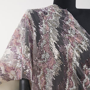 Tissu de tulle brodé de luxe de haute qualité pour mariée, tissu de dentelle perlée de luxe scintillant - Product Image 4