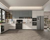 Meuble de cuisine modulaire Lesso Home personnalisé, moderne, blanc laqué brillant, en PVC, écologique, avec évier, robinet, charnière et panier de tiroir pour villa