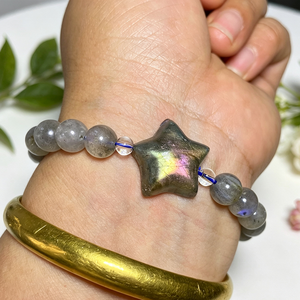 Pulsera de Labradorita Natural con Destellos Intensos, Dijes Tallados de Corazón/Luna/<span class=keywords><strong>Estrella</strong></span>/Cabeza de Gato, Pulsera Elástica de Cristal Curativo, Regalo de Joyería - Product Image 6
