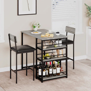 American-style light luxury home dining <b>table</b> set with iron and wood structure, including chairs, <b>bar</b> <b>table</b> and chair - Product Image 1