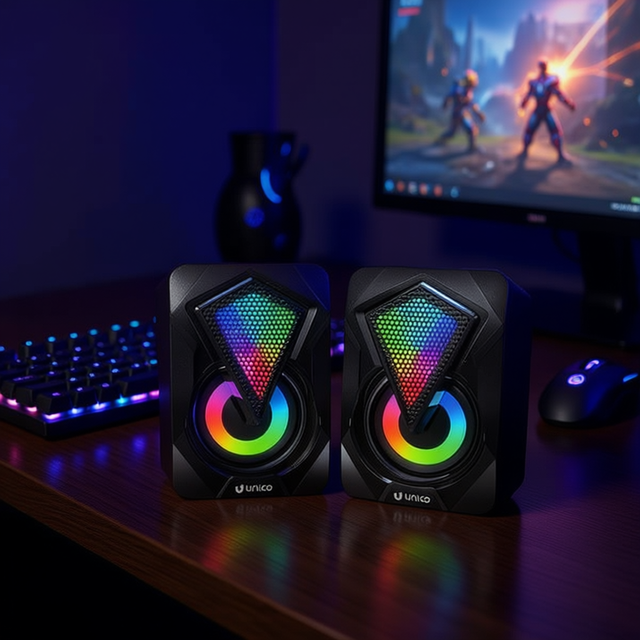 Unico Colorful RGB Lights Computer Gaming Speakers 5-10Wx2 USB Powered Full-Range