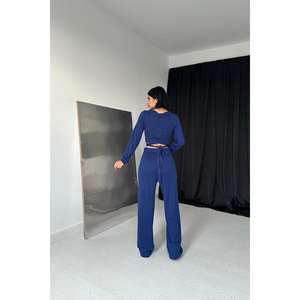 ชุดเสื้อผ้าถักนิตติ้งลำลองสไตล์ฤดูใบไม้ร่วง ขายส่ง ผ้าขนสัตว์ คอแบบผูก ลายพิมพ์ ทรงหลวม - Product Image 1