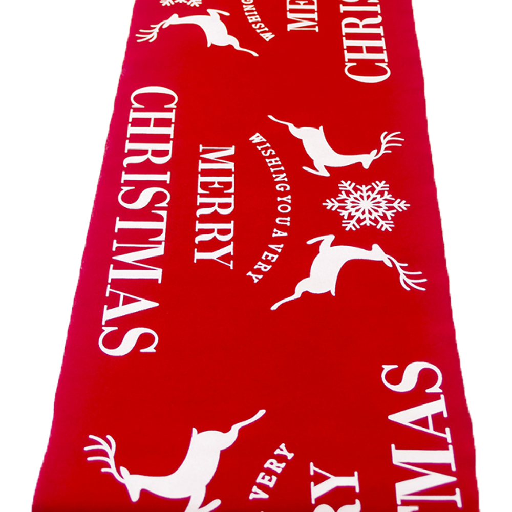Long Christmas Joyous Table Runner Snowflake Reindeer Elk Printed Xmas Table Cloth White Red Rectangular Party Decor