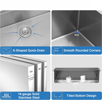 Station de travail personnalisée rebord Topmount Calibre 16 Évier de cuisine en acier inoxydable à cuvette unique pour l'appartement de cuisine moderne