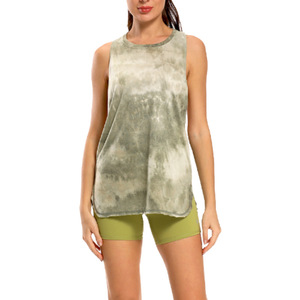 Camisetas sin mangas sueltas de secado rápido personalizadas para mujer, Camisetas interiores deportivas con estampado Tie-Dye para Yoga y correr, colocación de logotipo frontal - Product Image 2