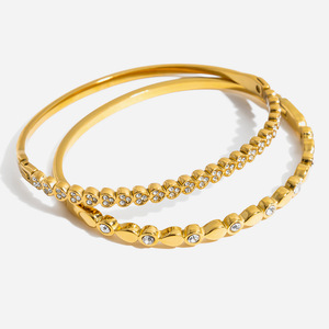 Heart Shape Rhinestone <b>Bangle</b> <b>Bracelet</b> For Women Gold Color Stainless Steel Jewelry Gift Fashion Accessory - Product Image 1
