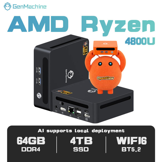 GenMachine AMD Ryzen 7 4800U Gaming Mini PC Computer 8 Core DDR4 SSD 1G LAN WiFi6 BT5.2 Win11 3 Display 2USB3.0 Business