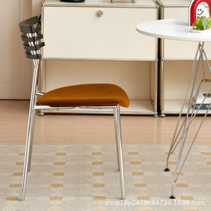 Dining Chair Upholstered Green Seat Chrome Legs Wooden <b>Backrest</b> For Dining Room - Product Image 4