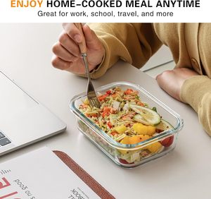 Kitchen Glass Microwavable Airtight Hermetic <b>Lunch</b> <b>Box</b> Set with <b>Stackable</b> Food Grade Containers for Food Storage - Product Image 4